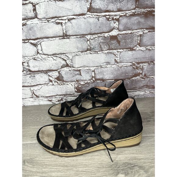 Naot Black Suede Leather Lace Up Open Toe Wedge Sandals Women’s Sz 39EU/8.5M US - Picture 2 of 16